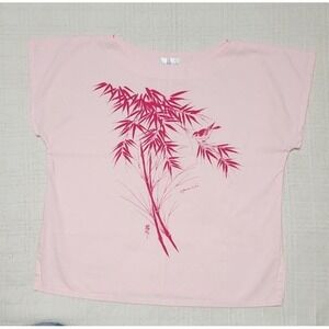 Vintage High Noon Hawaii Hawaiian Pink Shirt top Large Floral‎ Trees USA